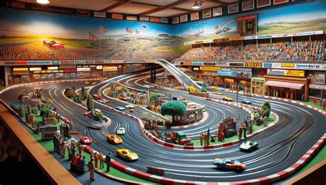 Slotcar Bahnbau mit passenden Miniaturfiguren.